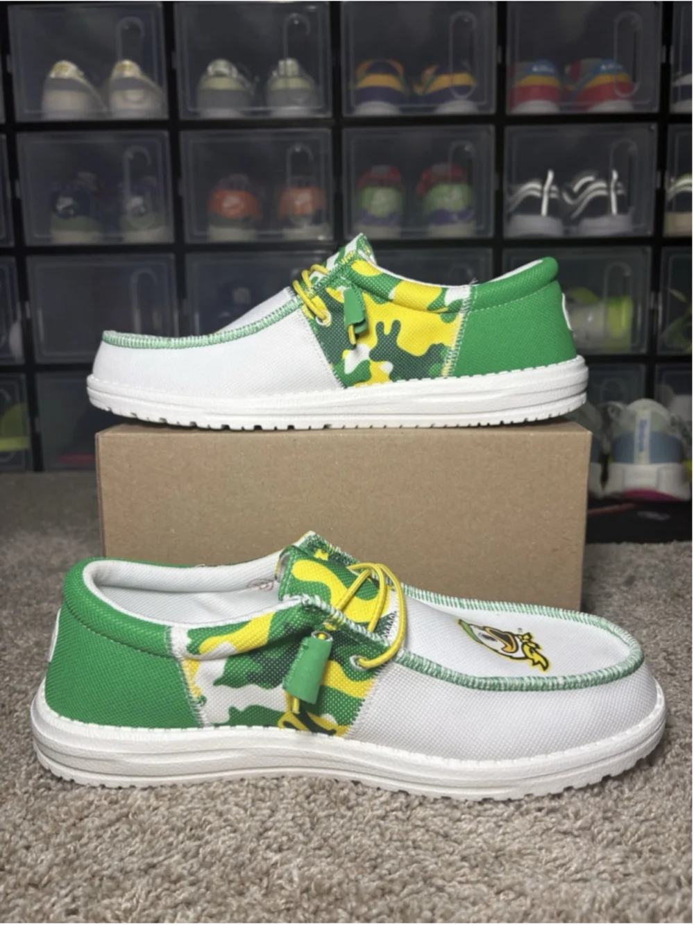 RARE Hey Dudes Casual Shoe Loafer Oregon Ducks NCAA Men's Size 11 White Camo